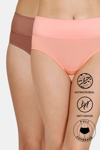 Buy Zivame Anti-Microbial High Rise Full Coverage Tummy Tucker Hipster Panty (Pack of 2) - Assorted